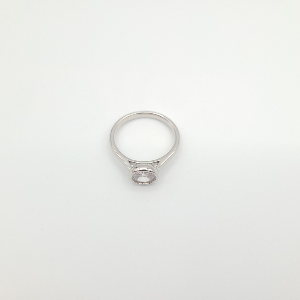 Bezel Set Solitaire CZ Ring | Minimalist Silver Dainty Stackable Ring Size 7 - Picture 3 of 14